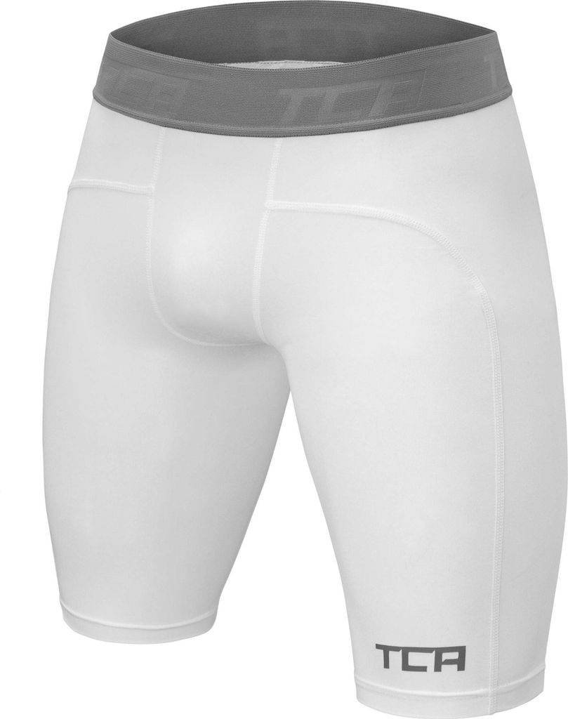 TCA Herren Pro Performance Kompressionsshorts, Schnelltrocknendes Baselayer Unterhose Tights Kurz Hose Laufunterwäsche - Weiss, XXL