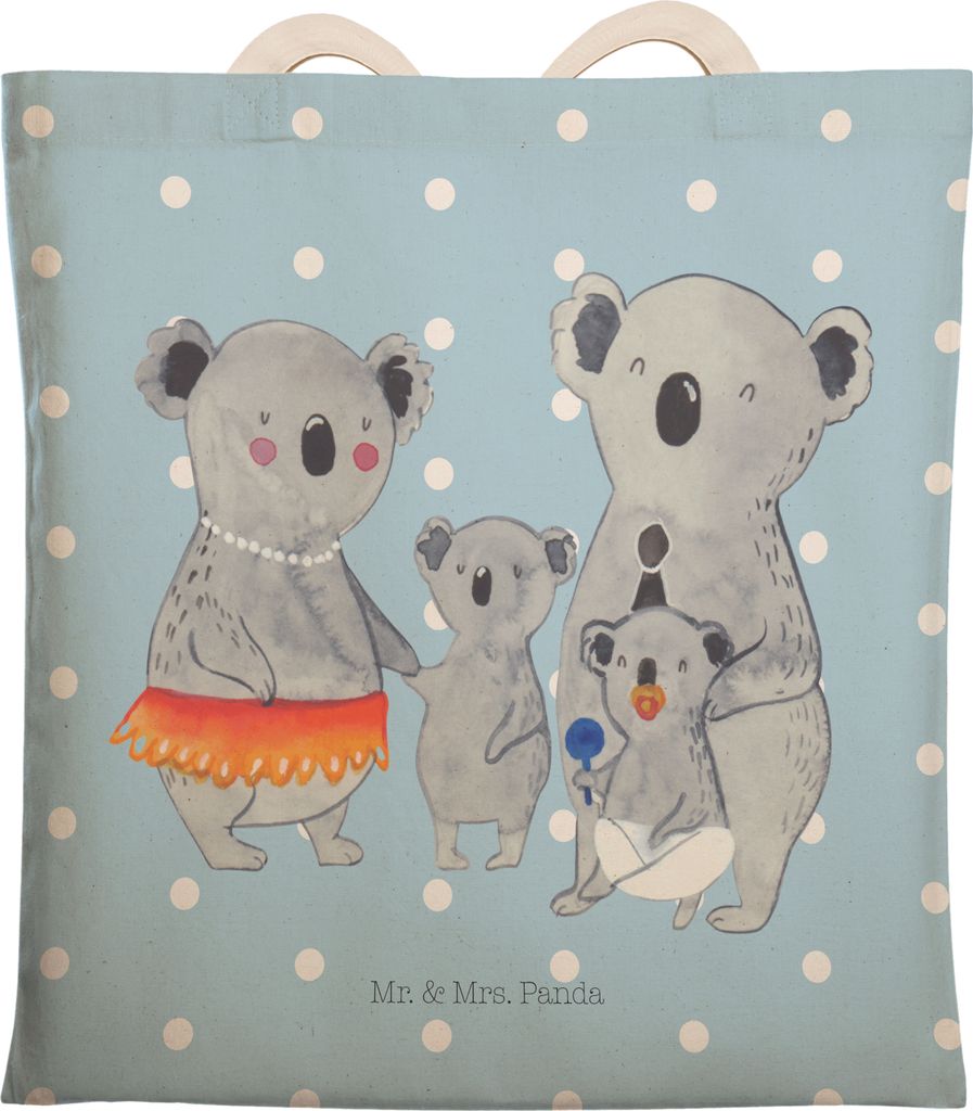 Mr. & Mrs. Panda Beutel Koala Familie - Blau Pastell - Geschenk, Koalas, Tasche, Mama, Einkaufstasche, Tragetasche, Kinder, Beuteltasche, Tote Bag