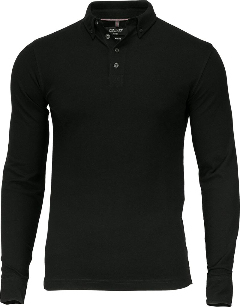 Nimbus Herren Carlington Deluxe Langarm Polo Shirt RW5653 (L) (Schwarz)