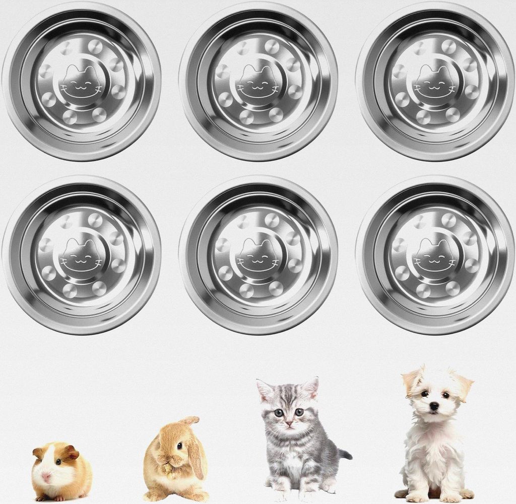 6 Stück Katzennäpfe Edelstahl 16 cm, Futternapf Katze Katzen mit Breiten, Futternapf Katze für Katzens mit Breiten Schnurrhaaren, Kitten Bowl Ka...