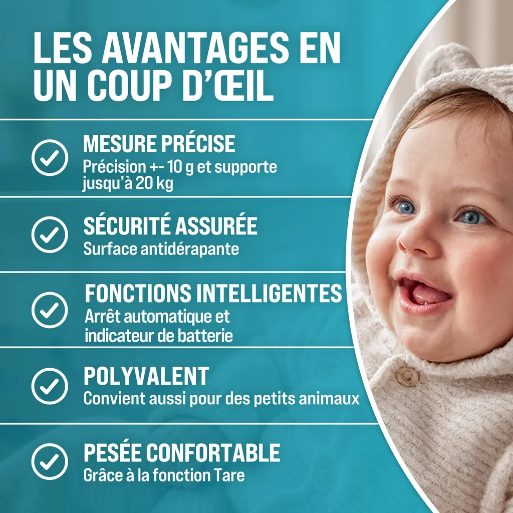 Pèse-bébé avec Surface Incurvée et Précision 10g Balance Numérique LCD