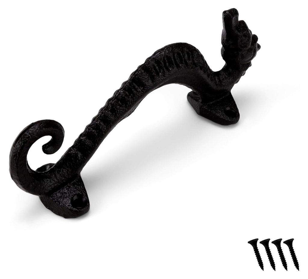 Schwarzer Möbelgriff, 170 mm Vintage Gusseisen Schiebetürgriff mit Schrauben, Schranktürgriffe für Möbel, Fenster, Schränke, Gartentüren