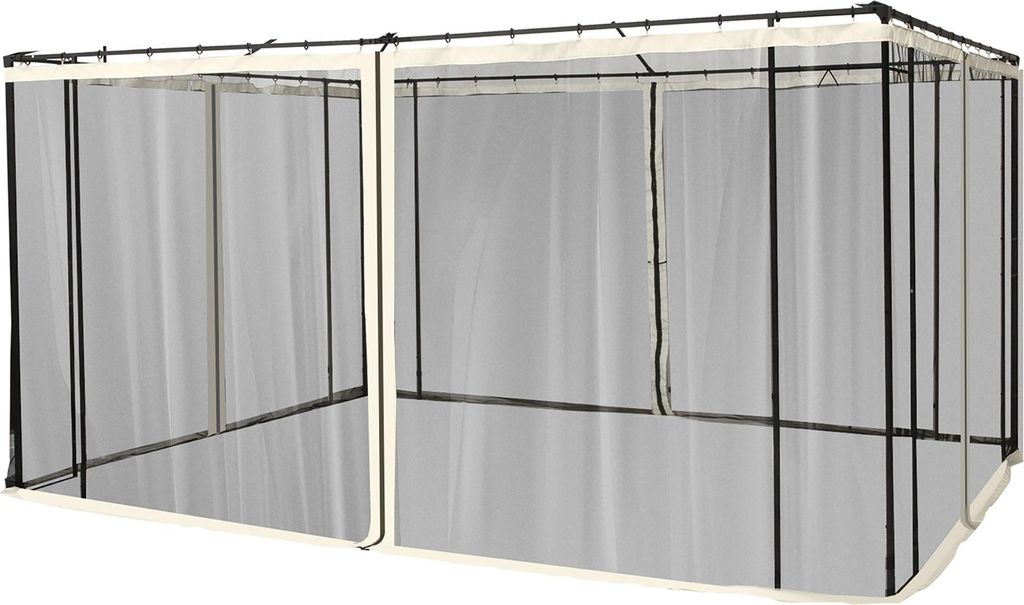 Ersatz-Netzvorhang für 3 x 4 m Gartenpavillons, Fliegennetz, mit Rei?verschlüssen, Polyester, Schwarz
