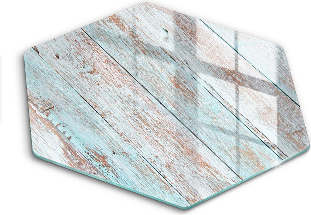 Glasschneideplatte - Herdabdeckplatte - Hexagon 40 cm -Schneidebrett - Spritzschutz - Alte Vintage -Boards