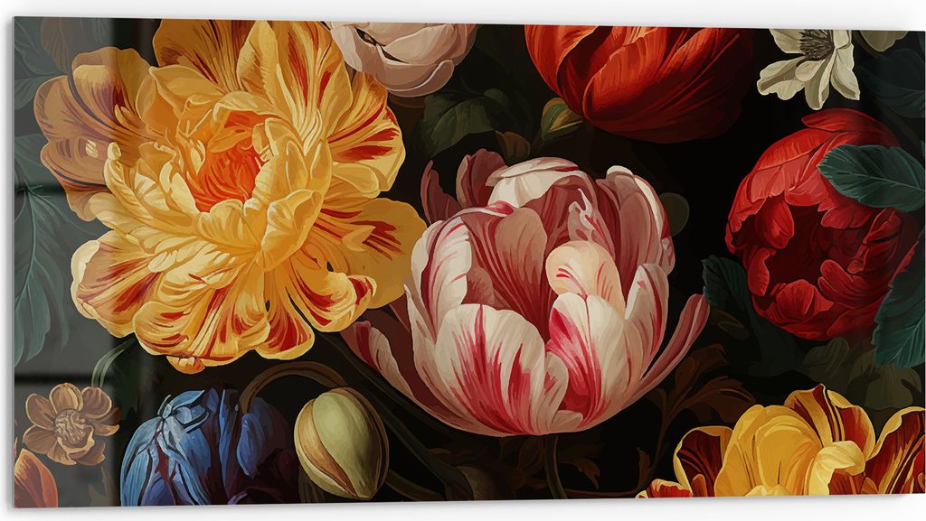 DEQORI Küchenrückwand Glas 80x40 cm 'Blütenpracht des Barock' Spritzschutz Bad Rückwand Küche