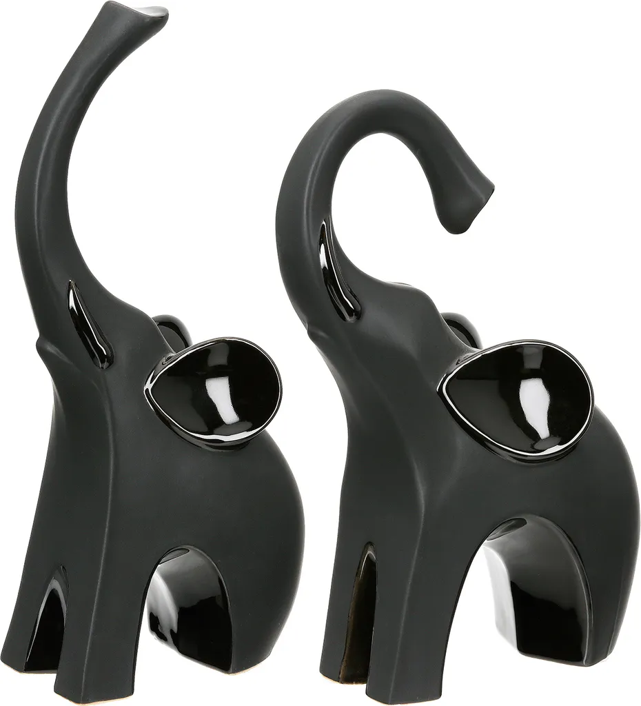 Décoration de Salon : Duo Éléphants en Céramique Noire Gilde Bully 25cm