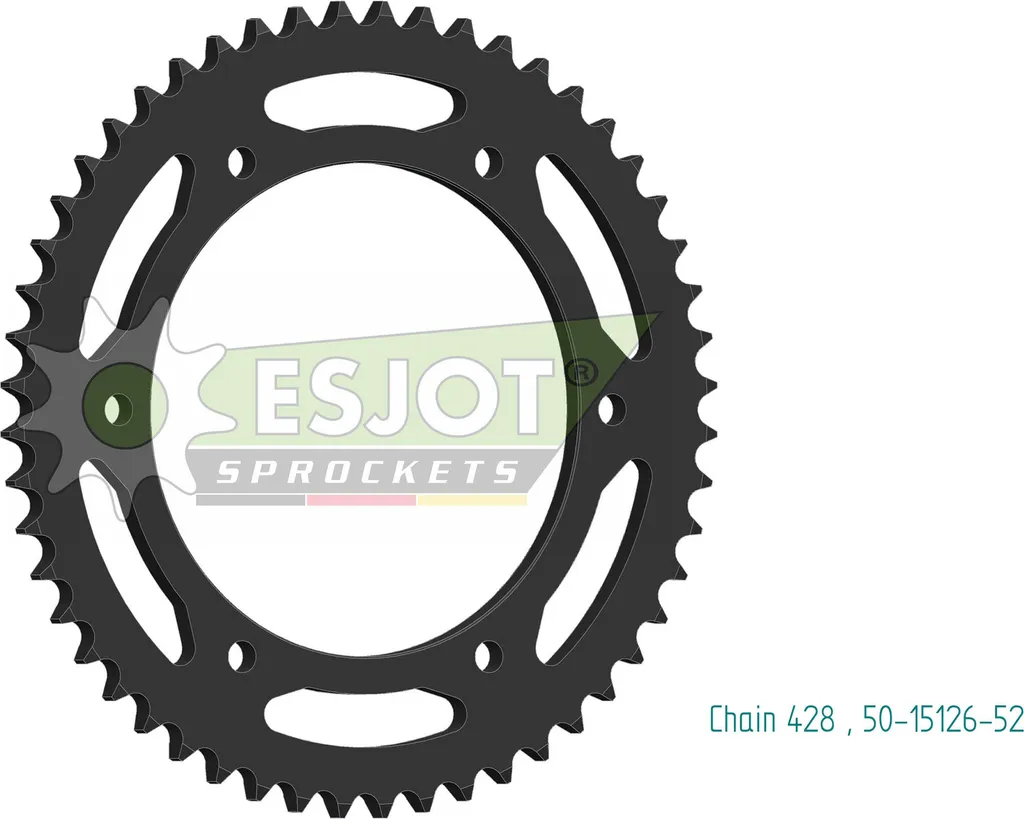 Pignon ESJOT pas 428 de 52 dents avec alésage de 130mm pour moto