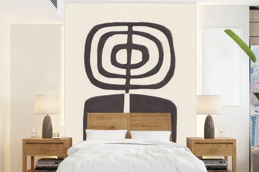 MuchoWow Fototapete für Wohnzimmer oder Schlafzimmer Wandtapete Vinyl Motivtapete Abstrakt - Schwarz - Blume - Pflanze - 160x220 cm - Bildschirm...