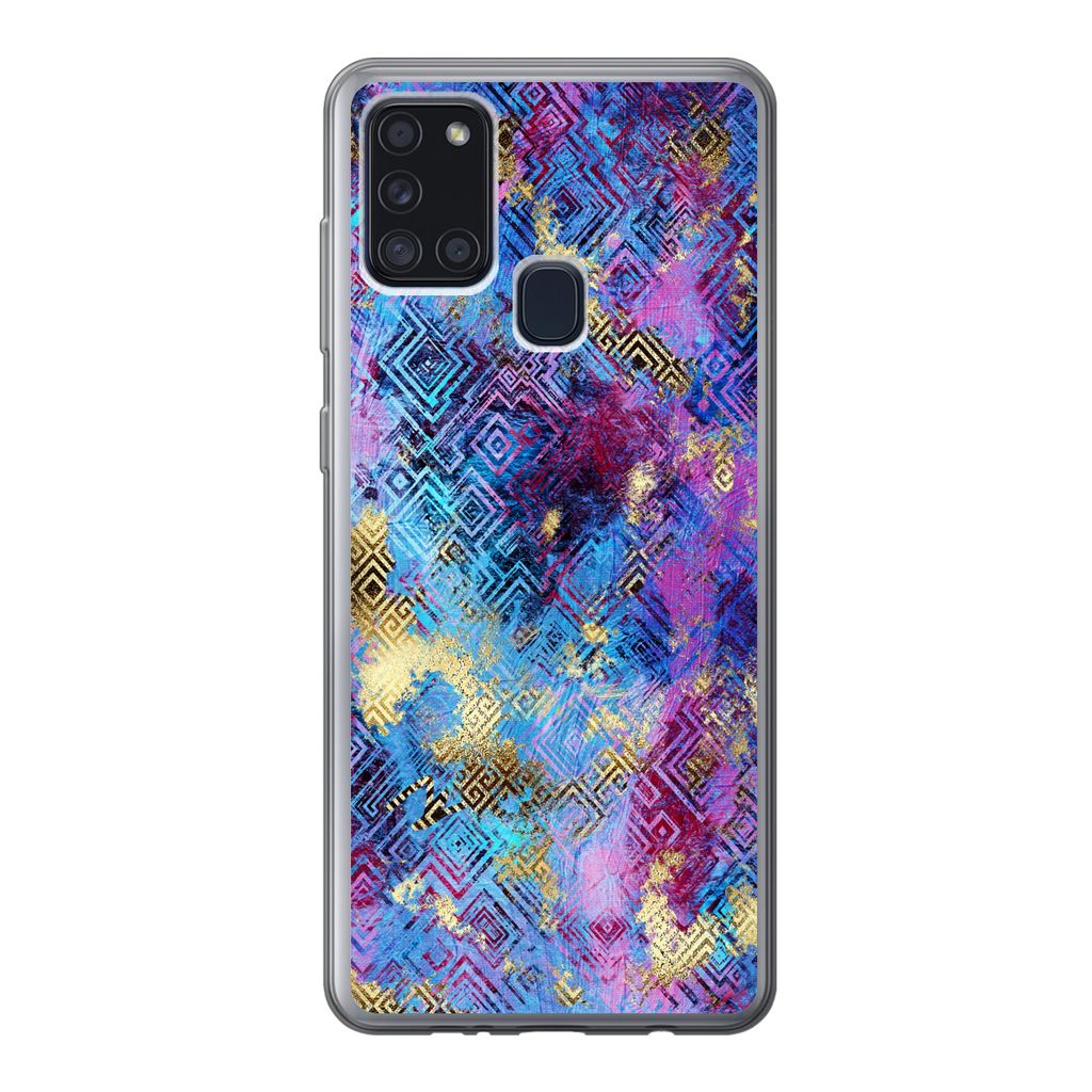 MuchoWow Handyhülle Schutzhülle Hülle für Samsung Galaxy A21s Marmor - Farbe - Geometrische Formen Silikon Softcase Handy Hülle - Hartschale