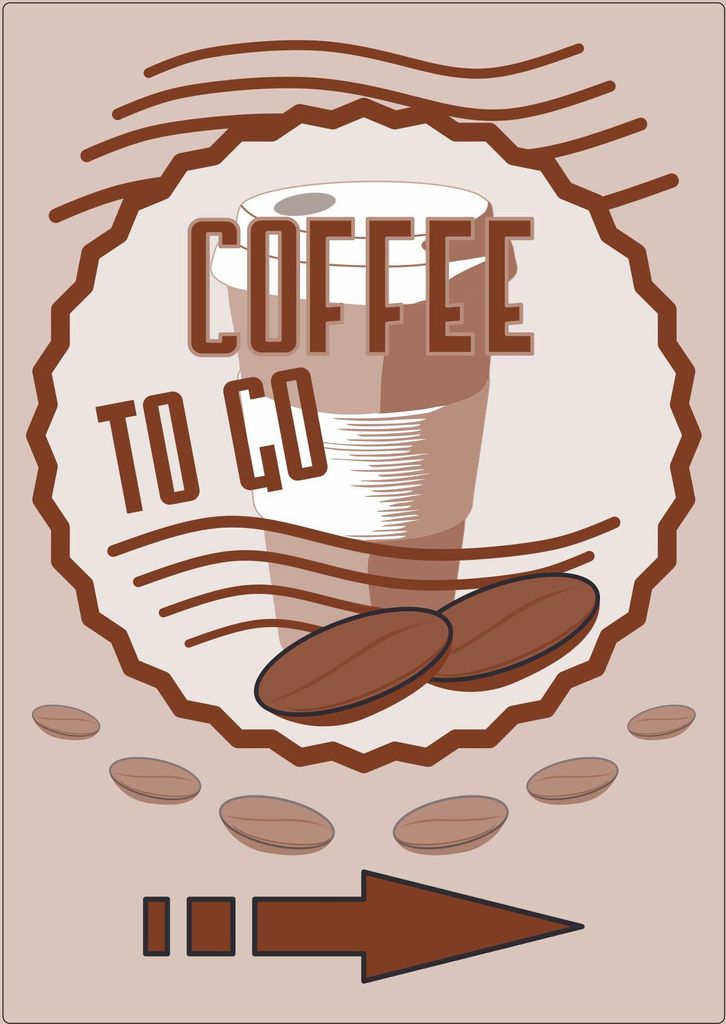 Werbeaufkleber Aufkleber Coffee to go Hochkant mit Pfeil rechts A7 (74x105mm)