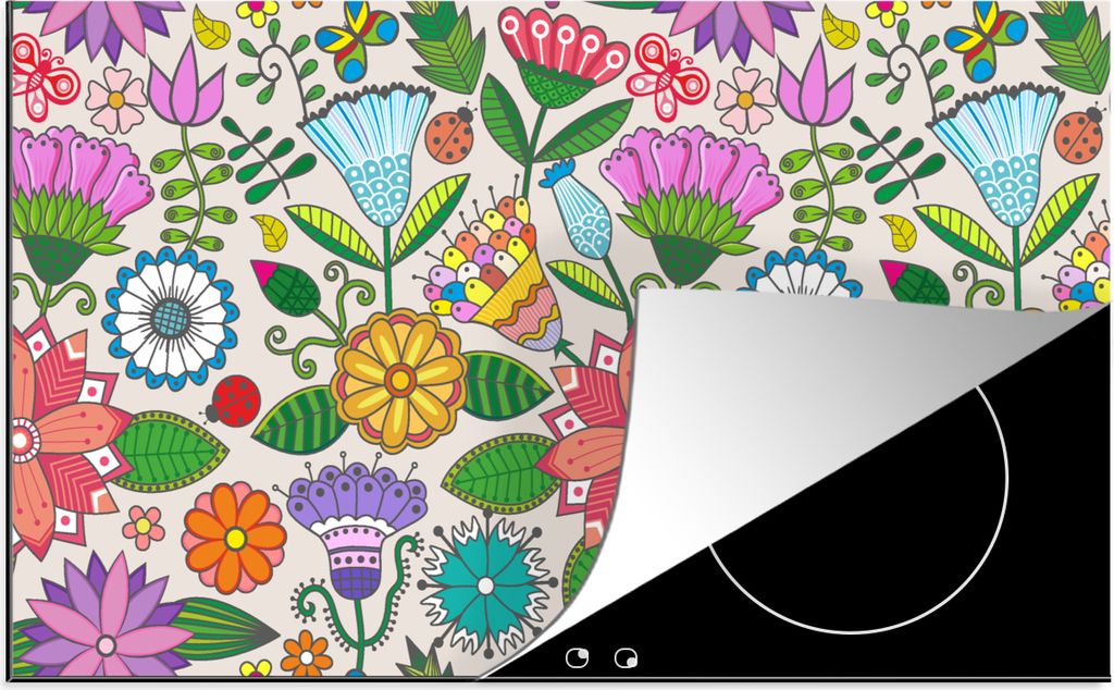 KitchenYeah Herdabdeckplatte Blumen - Regenbogen - Schmetterling - Design , 83x51cm, Küche Deko, Glaskeramikfeld Herdabdeckung, Abdeckplatte fù...