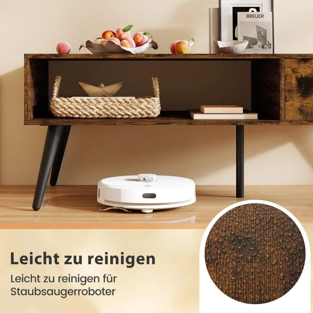 Grande table basse rectangulaire avec rangement ouvert et tiroir