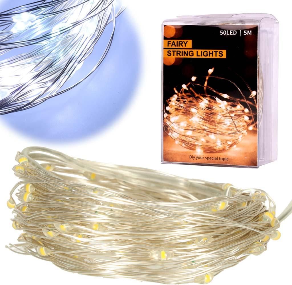 Lampki dekoracyjne LED z drutu 5m 50LED w kolorze zimnej Zdjęcie produktu 