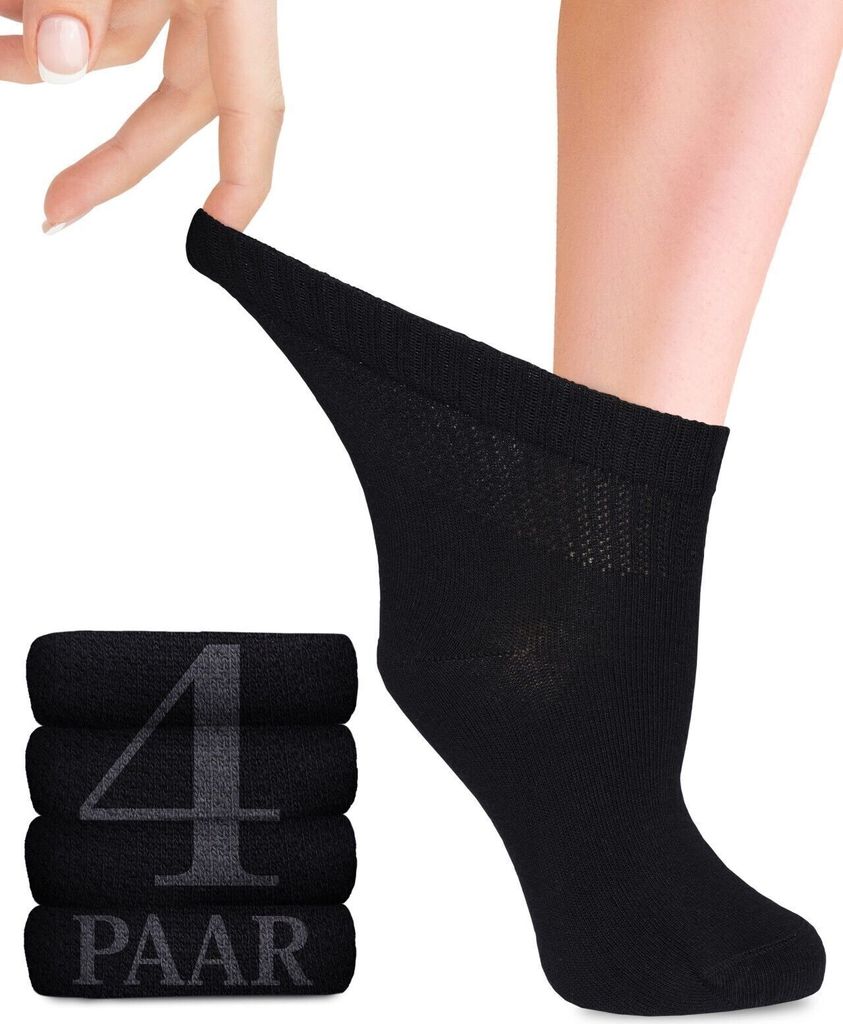 Fiera Besa Diabetiker Socken Damen mit Elasthan, 4 Paar, Knöchelhoch, Schwarz, 35-38