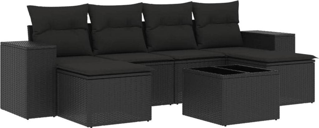 vidaXL 7-tlg. Garten-Sofagarnitur mit Kissen Schwarz Poly Produktbild 