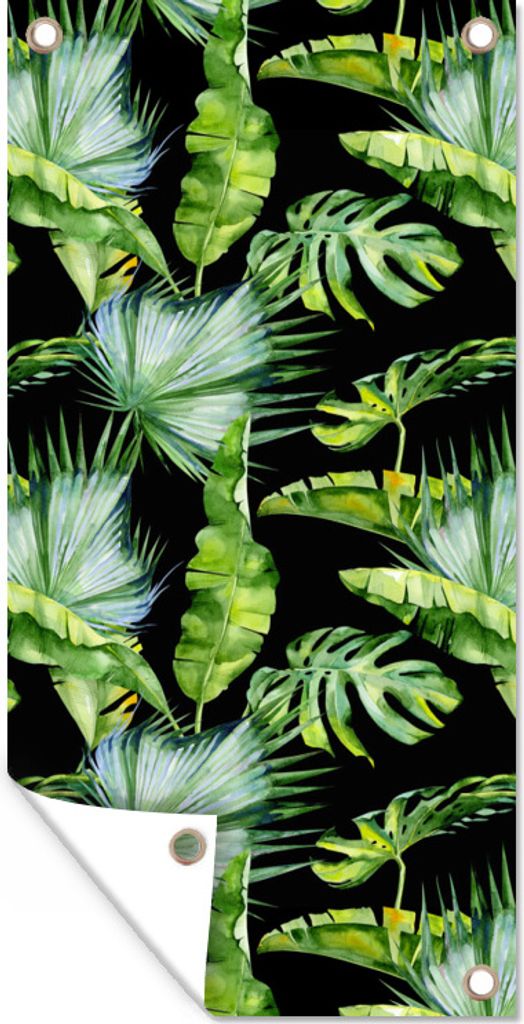 MuchoWow 80x160 cm Outdoor-Poster Gartendeko Sichtschutz Garten Poster für den Garten Palmwedel - Tropisch - Muster
