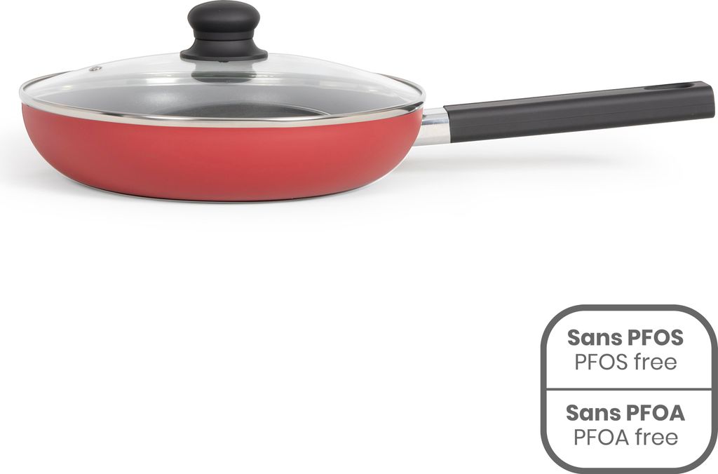 26 cm Antihaft-Bratpfanne, - und -frei – Silikongriff – Für alle Herdarten geeignet, inklusive Induktion – Rot