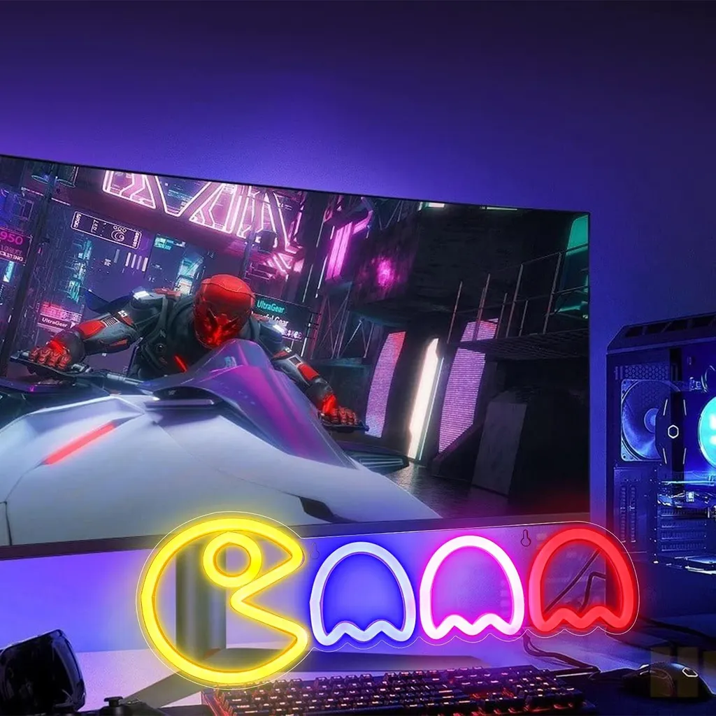Néon Bouclier Gaming LED - Veilleuse Murale Déco Chambre Gamer Bleue - 5