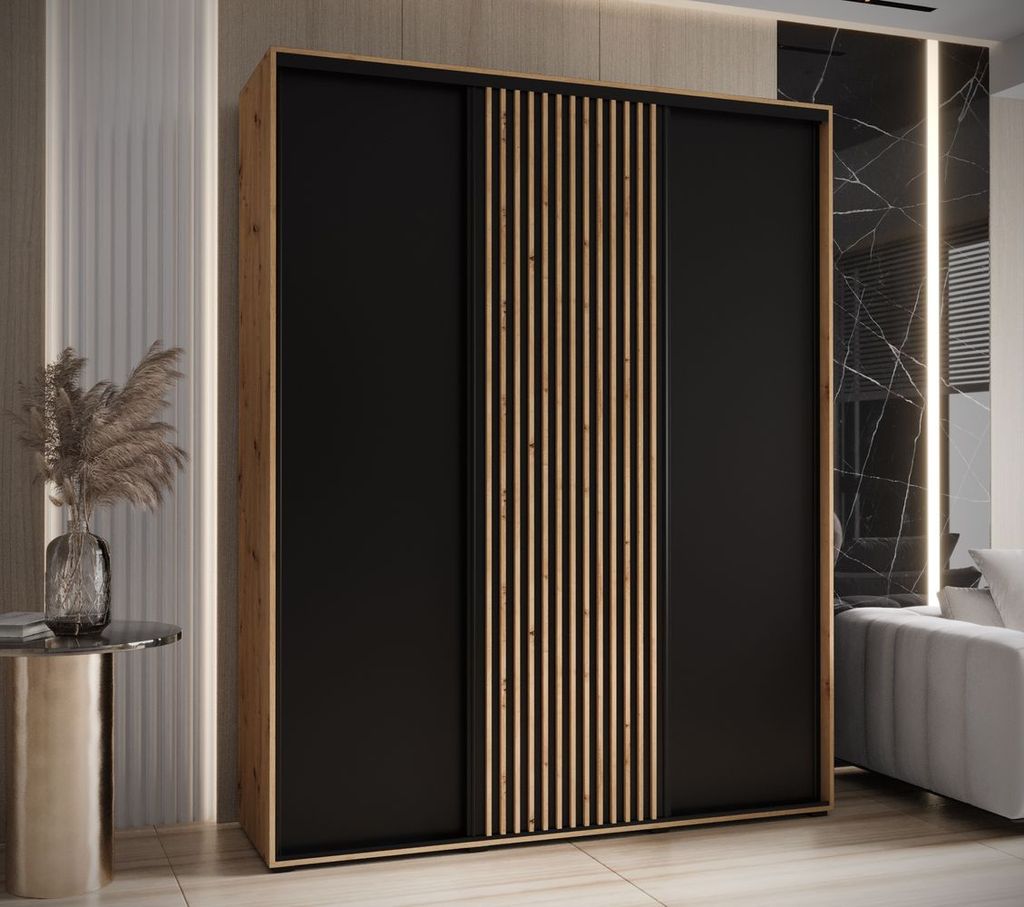 Kleiderschrank FIDELIA 1 - 200/45 cm, Artisan-Eiche / Schwarz / Artisan-Eiche