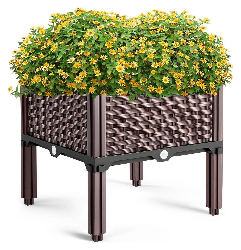 Pflanzkasten Hochbeet Kunststoff - Erhöhtes Pflanzbeet - Blumenkasten und Gemüsebeet - Gartenkasten - Einfache Montage - 1 Ebene - Braun