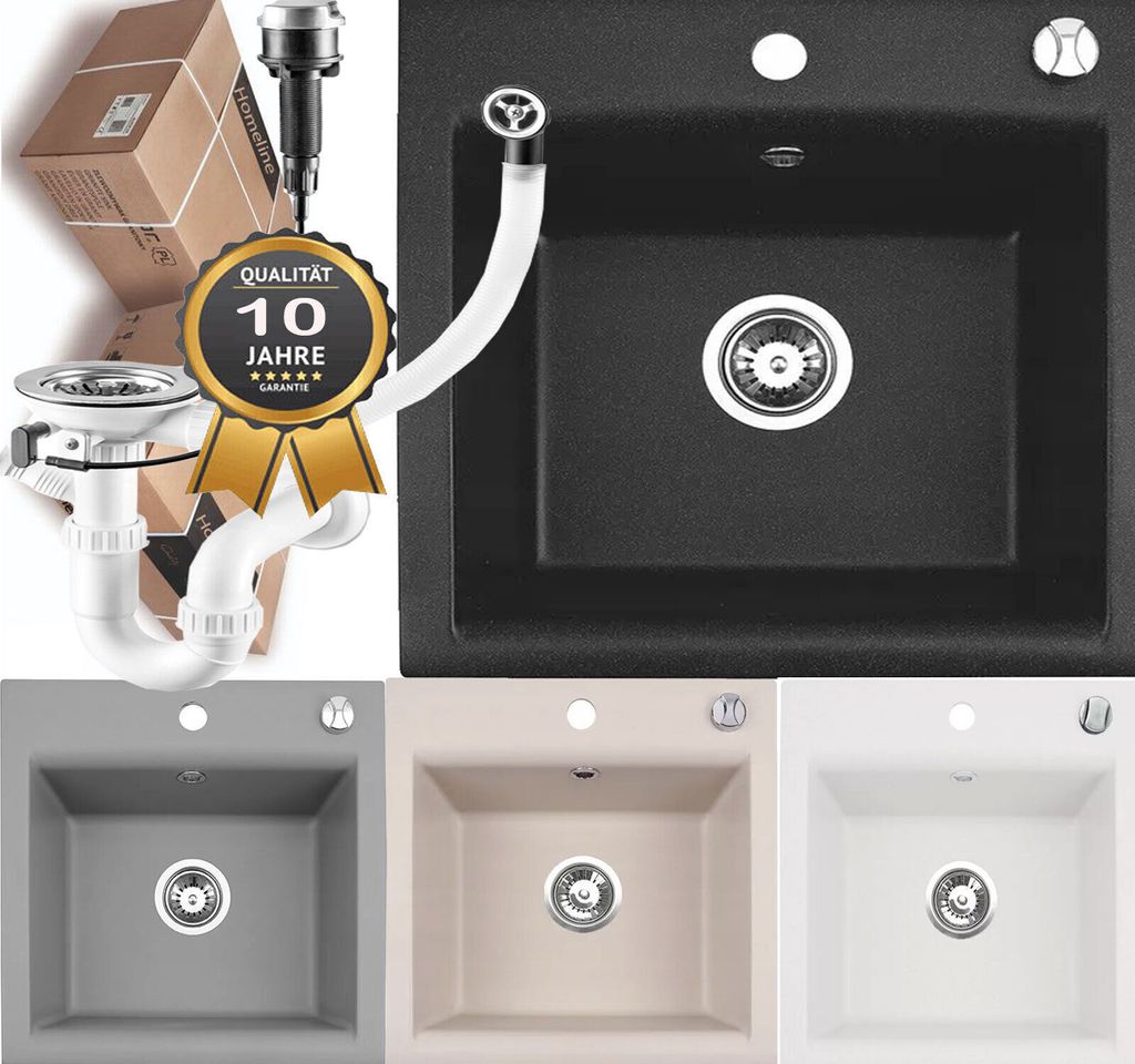 Granitspüle Schwarz farbe  Küchenspüle Granit Siphon Produktbild 