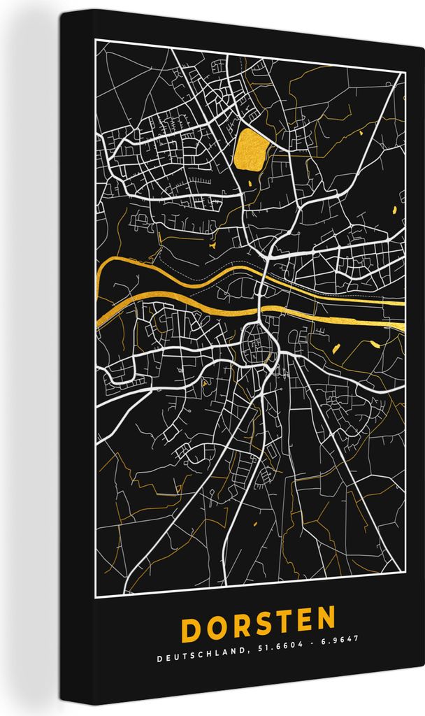 OneMillionCanvasses - Leinwandbilder - 90x140 cm, Karte - Dorsten - Gold - Stadtplan - Deutschland, Wandbilder Kunstdruck Wanddekoration - Foto a...