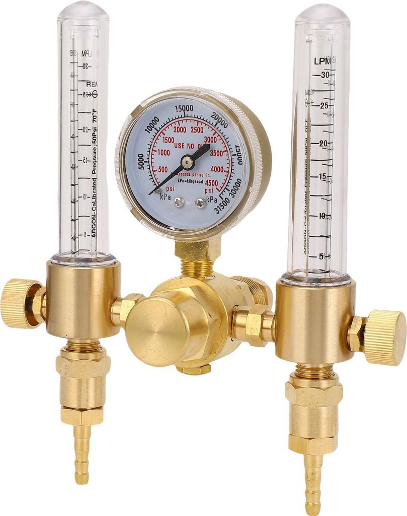 Argon-Durchflussregler mit Doppelausgang 0–60 CFH 0–4500 PSI, CGA580-Eingang, Gasregler für WIG- und MIG-Schweißen