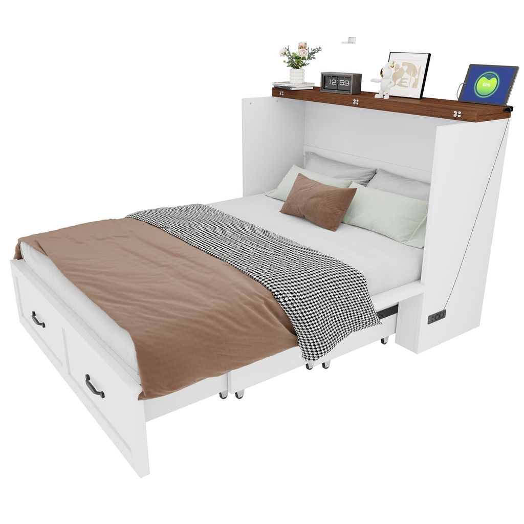 Merax Klappbett 140x200cm mit Stauraum, Ausziehbares Produktbild 
