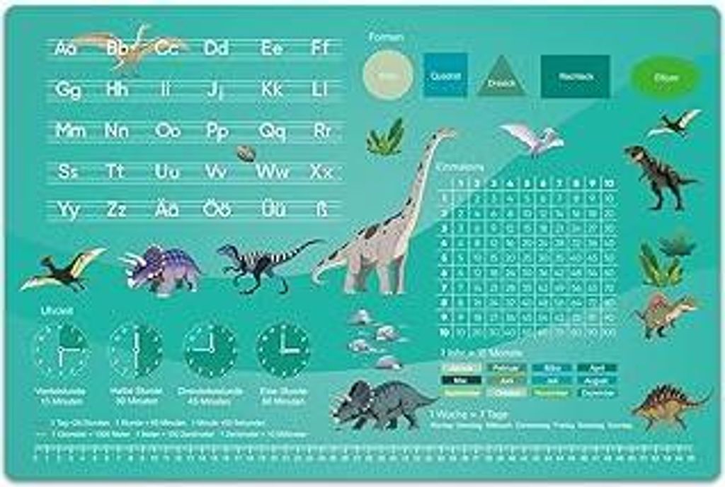 Schreibtischunterlage Kinder 60X40cm - Abwischbare Tischmatte aus Leder mit Dinosaurier & ABC-Lern-Muster, Rutschfest - Schreibtischunterlage Junge...