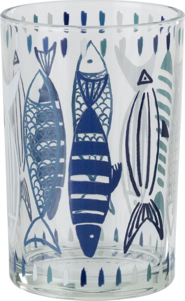 J-Line Windlicht Fisch Glas Weiß/Blau Large