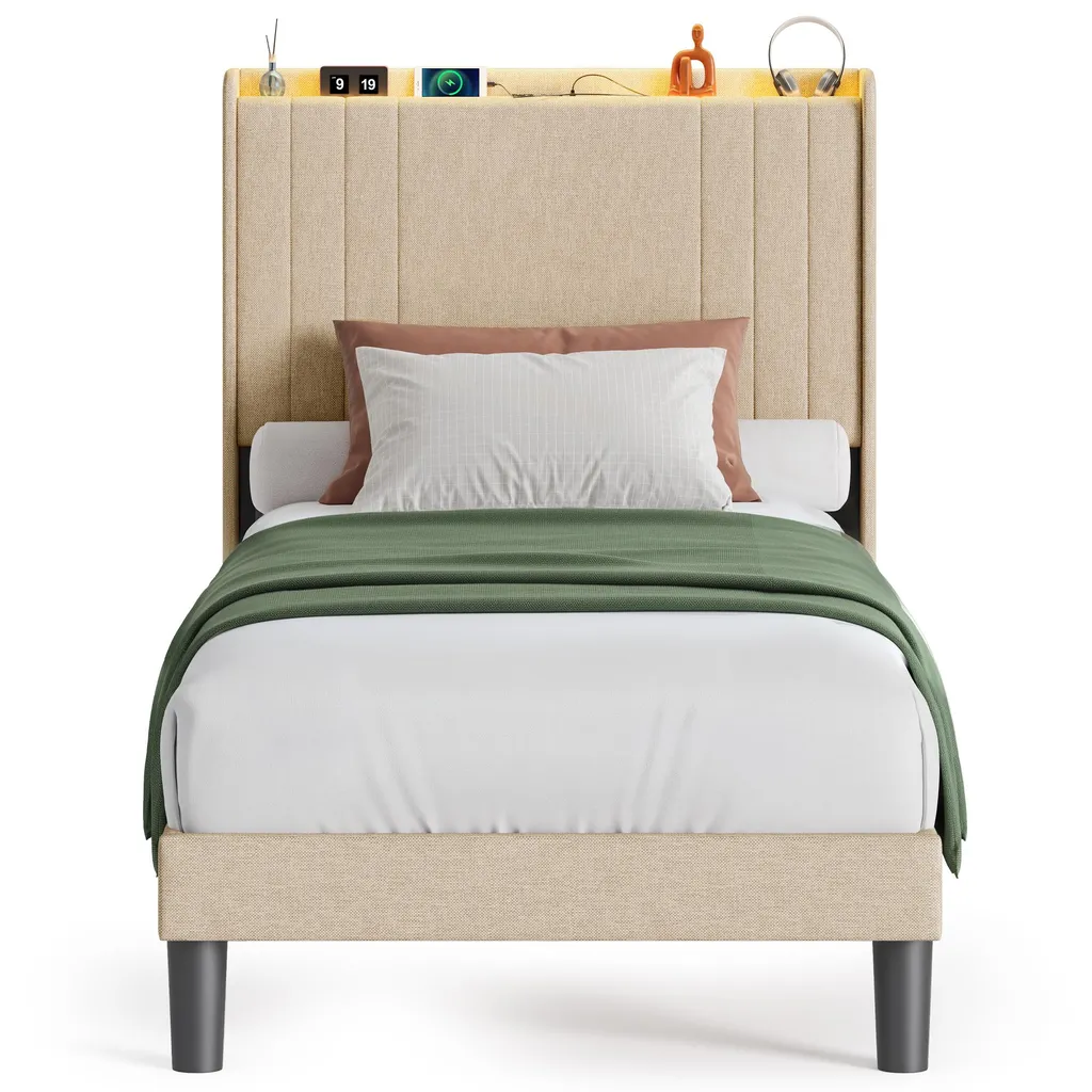 BEALIFE BF28 Lit rembourré 90x200 cm avec sommier à lattes métal et bois