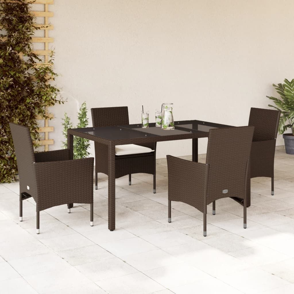 Maison Exclusive - 5-tlg. Garten-Essgruppe mit Kissen Braun Poly Rattan Glas