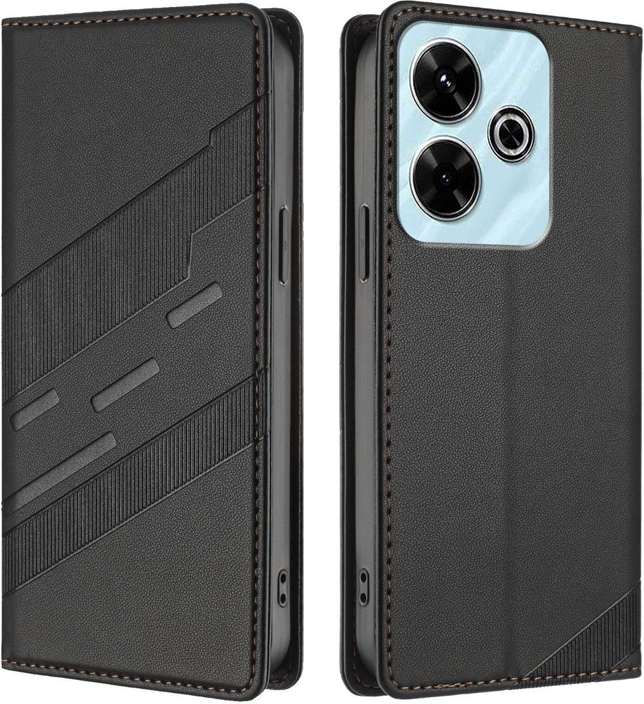 Hülle für Xiaomi Redmi 13/Redmi 13 5G/Poco M6 4G/Poco M6 Plus, Kunstleder Brieftaschen Handyhülle mit Kartenfach und Standfunktion Schwarz