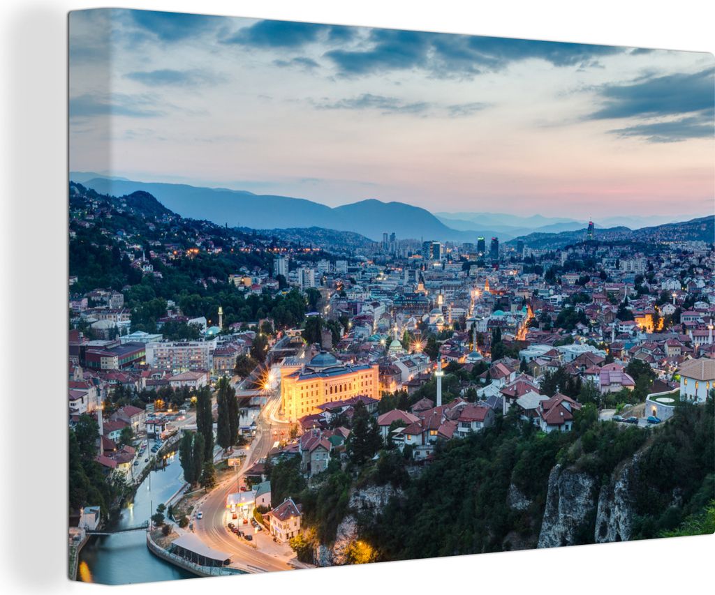 MuchoWow - Leinwandbilder - Stadtbild von Sarajevo in Bosnien und Herzegowina, Wandbild, Wanddeko Bilder Wohnzimmer, 30x20 cm