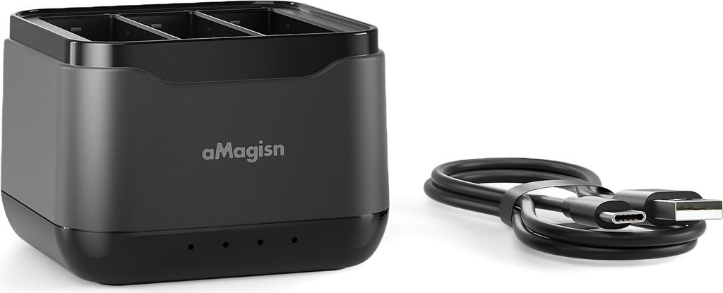 aMagisn AA10 3-Slot Akkuladegeraet Type-C Schnellladegehaeuse mit TF-Kartensteckplaetzen Sportkamera-Zubehoer Ersatz fuer DJI OSMO Action 4/3 Akkus
