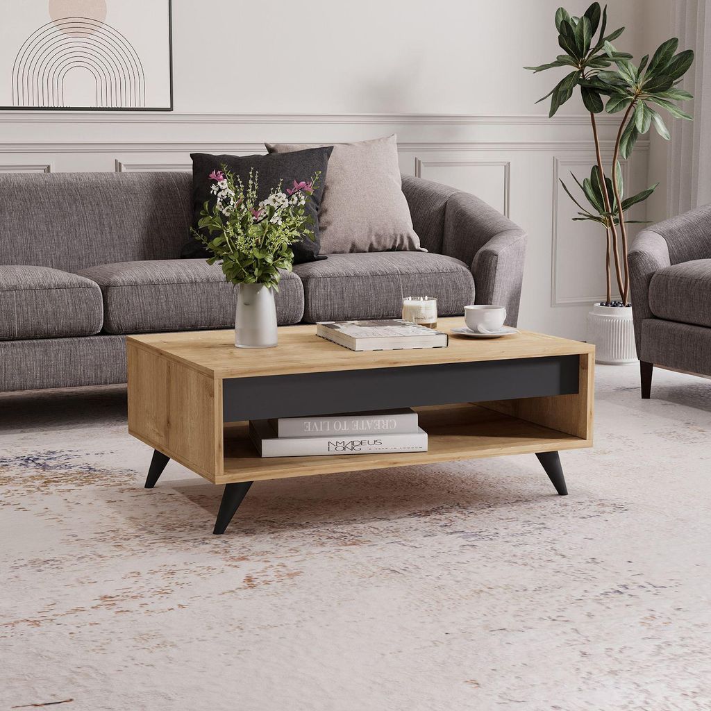 Skye Decor, Century - Sapphire Oak, Couchtisch, Saphir-Eiche, 100% MELAMINBESCHICHTETE SPANNPLATTE, 90 x 60 x 38 cm