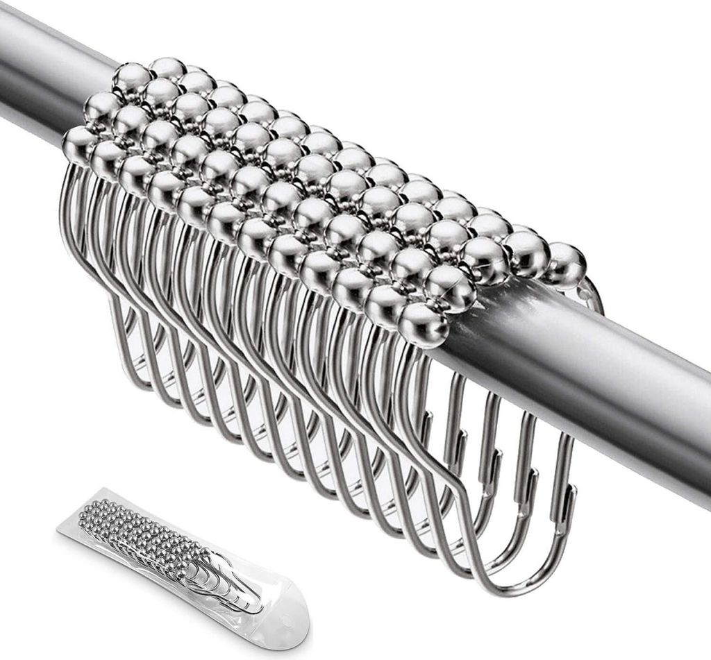 36 hochwertige Duschvorhangringe aus verchromtem Metall mit Produktbild 