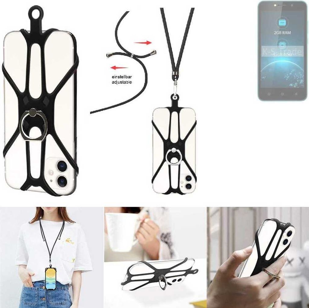 K-S-Trade 3in1 Handykette Handyband Handykordel Halsband Smartphone-Ring Handy-Ring kompatibel mit Lava Z21 Fingerhalterung Handyring Tischständer