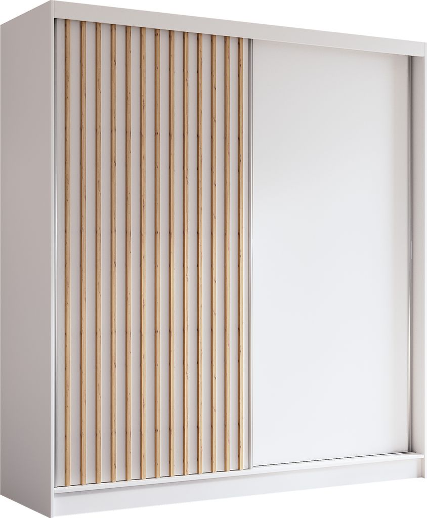 ALTDECOR Kleiderschrank mit furnierten Schiebetüren, kugelgelagerte Führungsschienen und Aluminium-Leisten, LED-Beleuchtung (16 Farben) und Fernb...