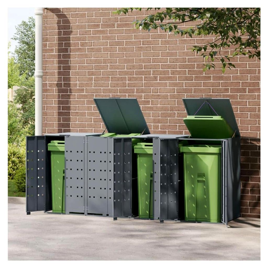 Mülltonnenbox für 4 Tonnen 240L 120L Edelstahl Müllcontainer Mülltonnenschrank Metall Grau