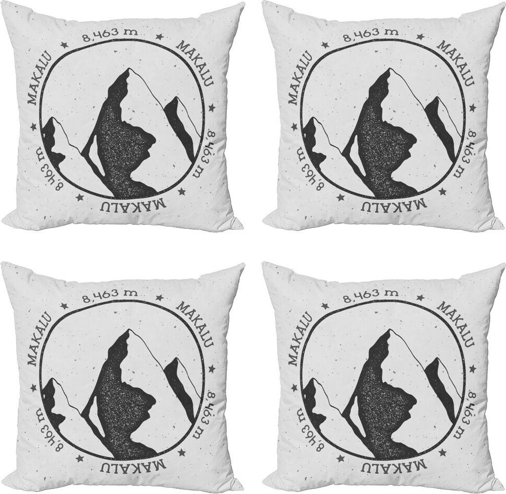 ABAKUHAUS Nepal Kissenbezug Set (4 Stück), Graustufen- Mountain Design, Moderner Doppelseitiger Digitaldruck, 60 cm x 60 cm, Grau Koksgraue