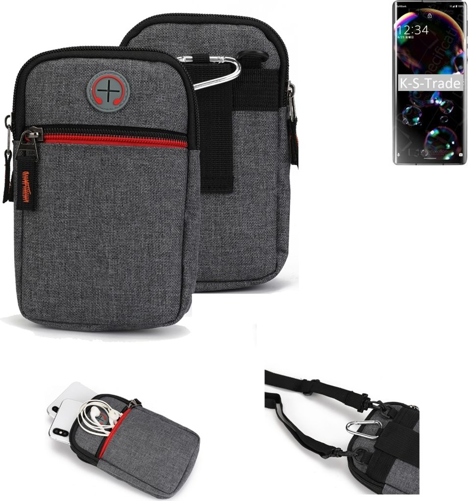 K-S-Trade Holster Gürteltasche kompatibel mit Sharp Aquos R6 Handy Tasche Schutz Hülle grau Zusatzfächer 1x