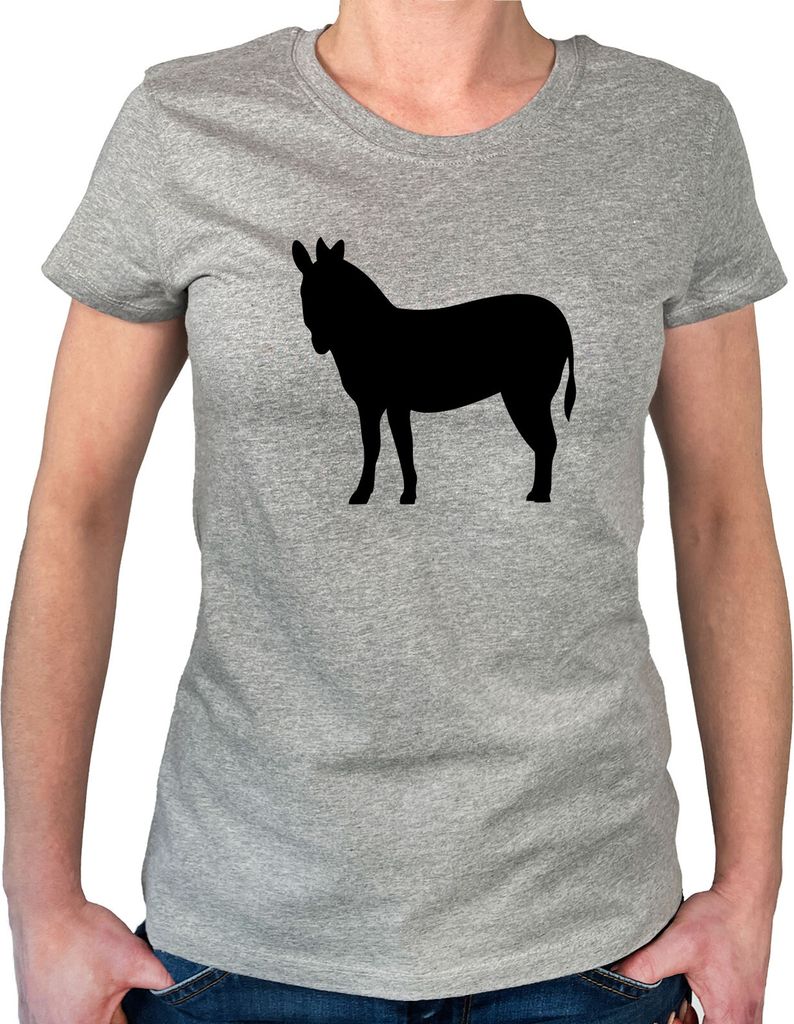 Huuraa Damen T-Shirt Esel Silhouette XL Sport Grey Bio Baumwolle Fairtrade Damenshirt Geschenkidee