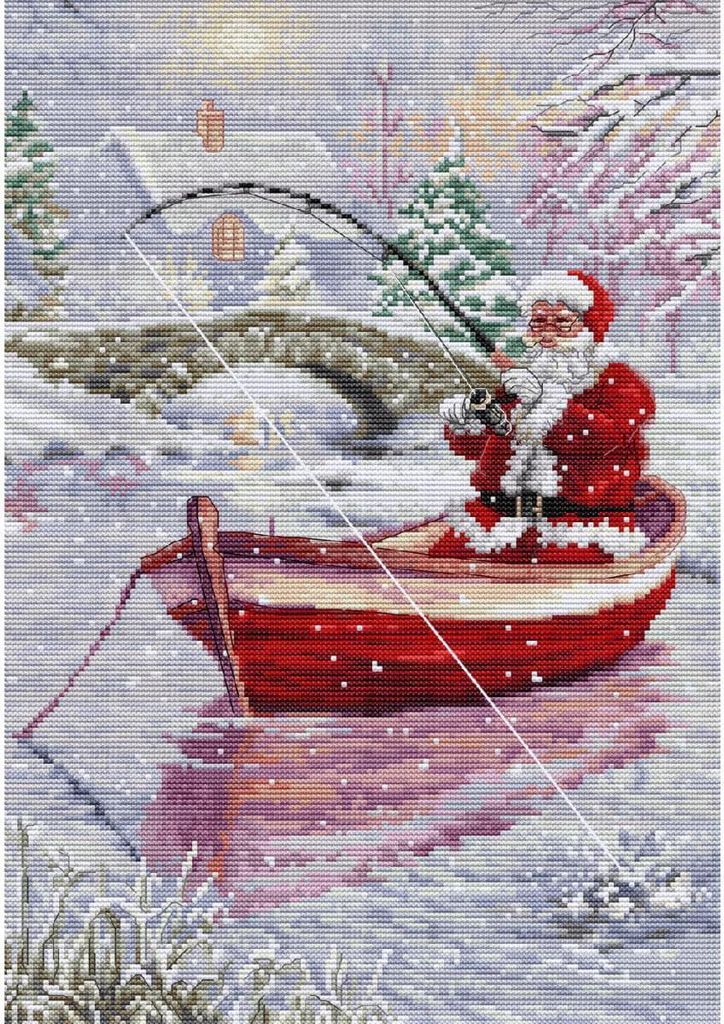 Luca-S Kreuzstich Set "Santa beim Angeln", Zählmuster, 22x32cm