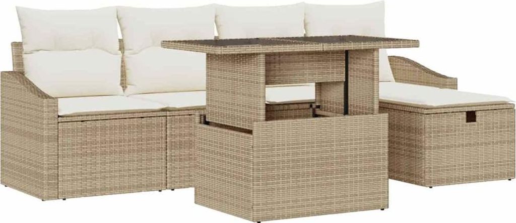 "2026 MODERNE" Gartensofa-set - elegantes Design - Sitzgruppe mit Sofa, Tisch - mit Kissen 6 pcs Beige Poly-Rattan - Terassenmöbel NeuMöbel844728