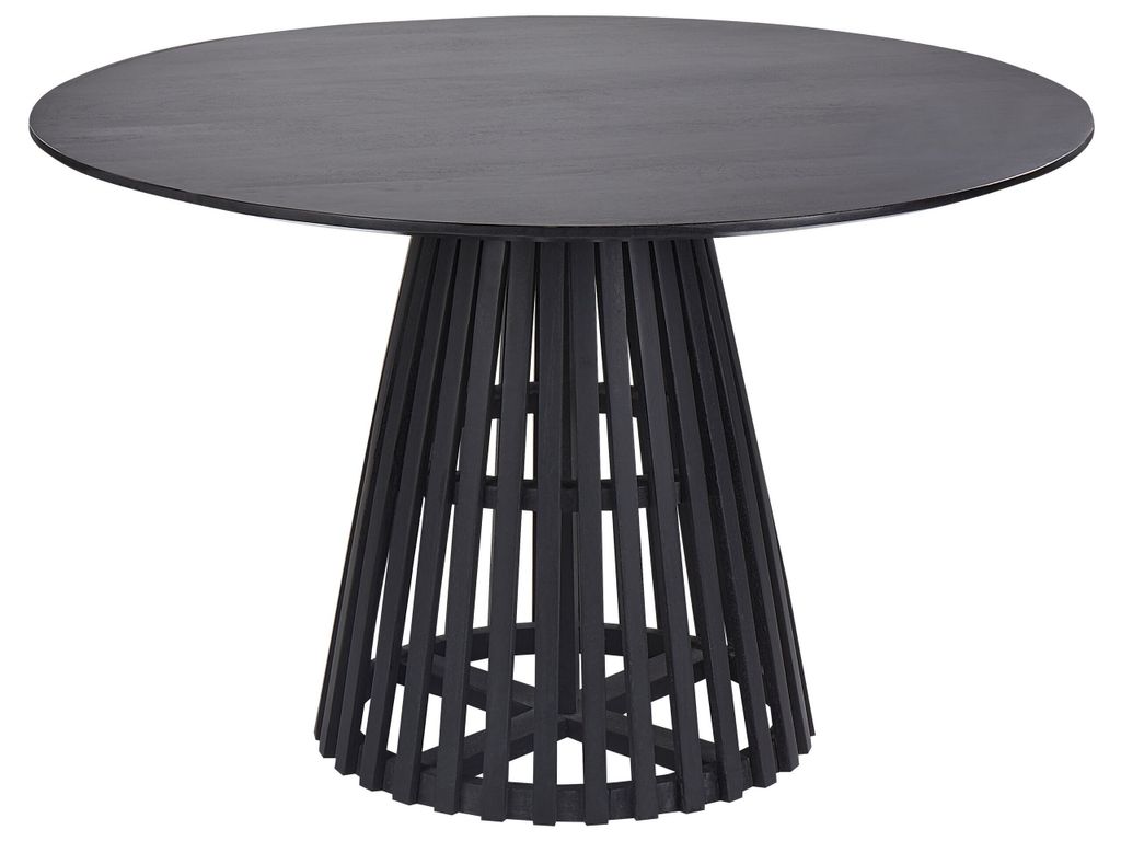 BELIANI Esstisch Schwarz Akazienholz Rund 120 cm für 4 Personen Modern Holztisch Säulentisch Esszimmer Küche Wohnküche