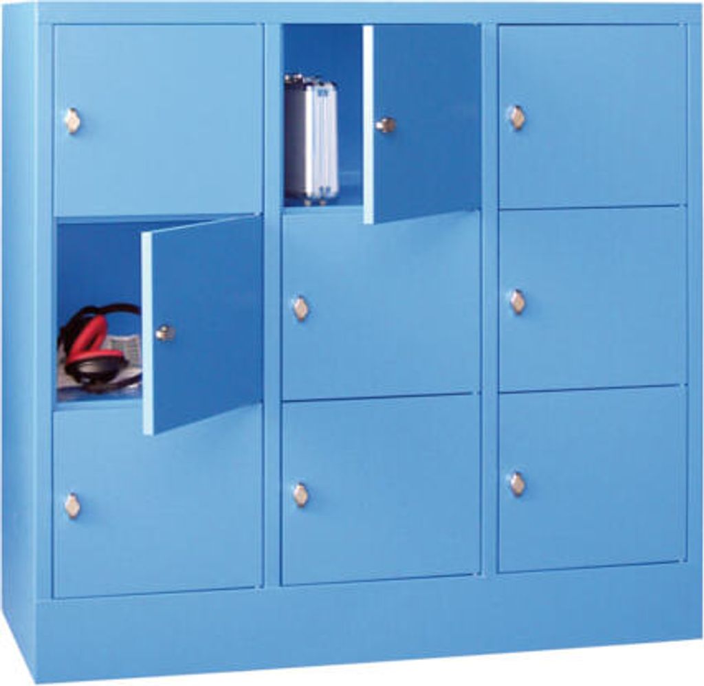 Schließfachschrank - 9 Fächer a 400 mm - 1.187x1.200x500 mm (HxBxT) - Sockel - Zylinderschloss - reinweiß/resedagrün