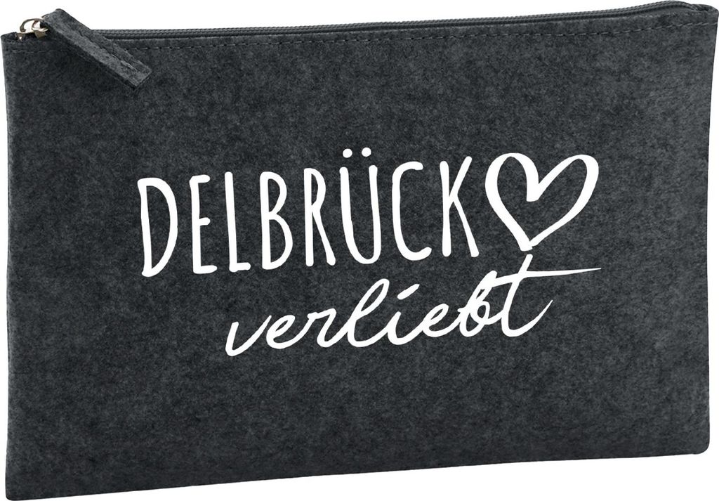 Huuraa Kulturbeutel Delbrück verliebt 1 Liter Charcoal Filz Kosmetiktasche Geschenkidee