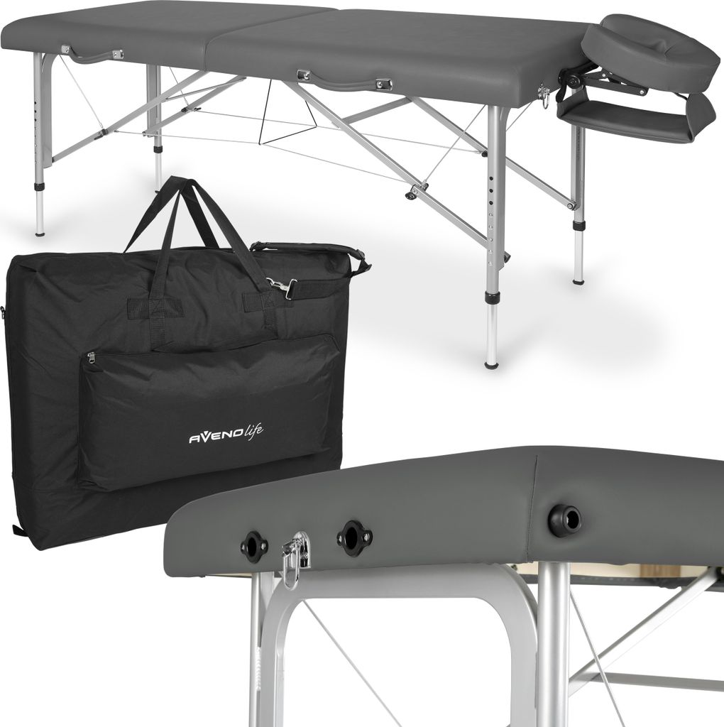 Habys Massageliege Altus | Klappbar Mobile Tragebares Höhenverstellbar | Massagetisch Massagebank | Aluminiumrahmen Grau | 184 x 71 cm Grau
