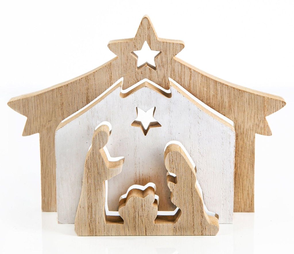 Kleine Krippe aus Holz Tischkrippe 3-tlg. weiß 20 x 14 cm